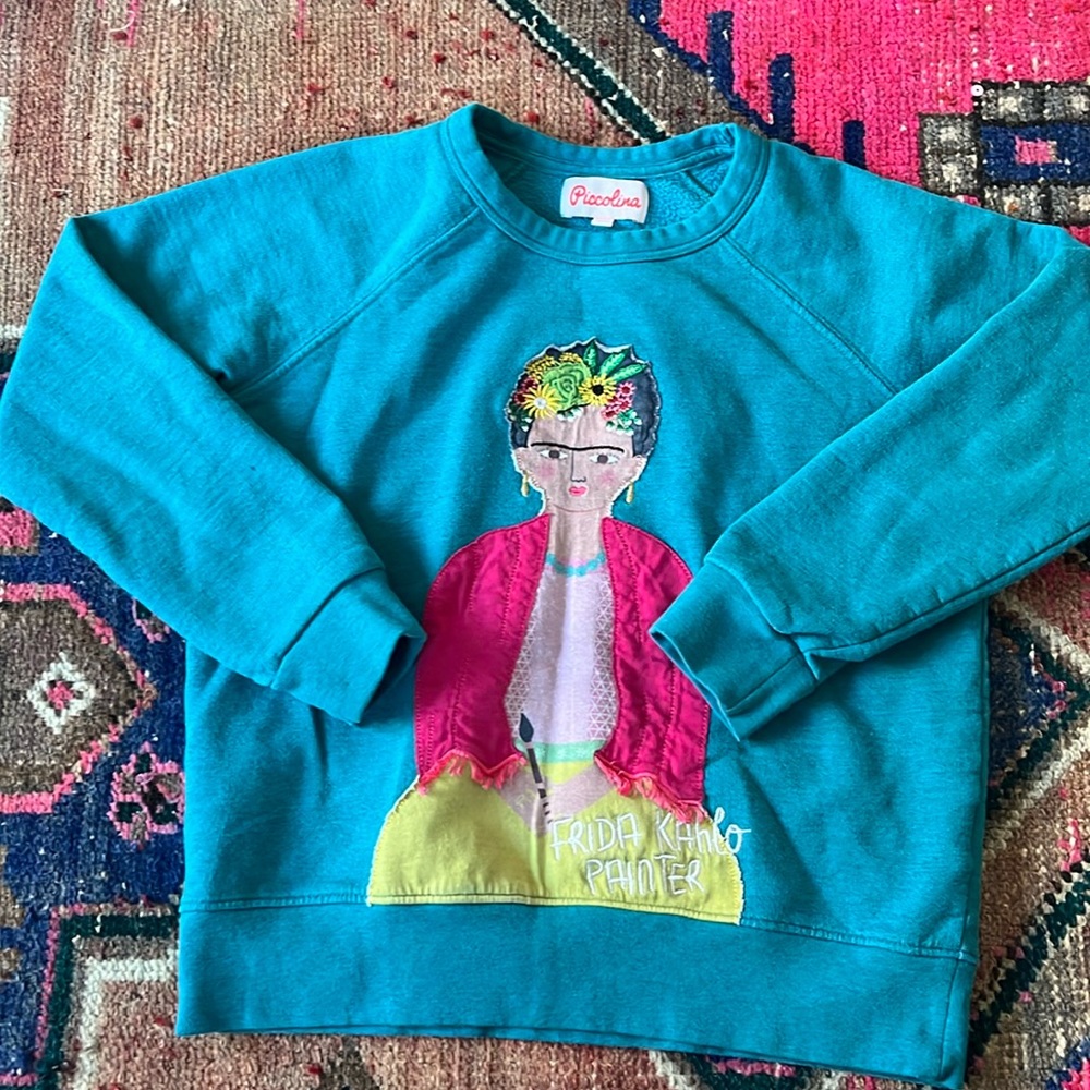 Piccolina deep turquoise kids Frida Kahlo sweatshirt